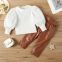 Autumn winter Baby Girls Sets Girls Puff Sleeve Shirt Pu Pants 2pcs Outfit Matching Clothes Children Kids Clothing Set