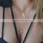 Beautiful simple design metal strip crystal gem pendant necklace