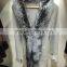 Fashion knitted woolen cape with silver fox fur trim
