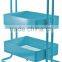 Rolling Organization Cart on Wheels Is Metal with 3 Deep Bins, Center Bin Is Adjustable Color