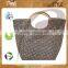 Jute Gift Bag with round handle for weekend - overall print shopping tote - cane handle bags