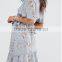 chinese clothing oem Fully lined Layered frill design V-neck Blue Maxi dresses women dresses