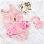 2017 Hot sale baby girls swan printed swimwear with hat suit