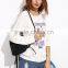 White Slogan Print Raglan Sleeve Sweatshirt Round Neck 100 French Terry Printed Sweatshirt Custom Logo Whosale