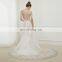 KW0316 A-line scoop Neckline Heavy beaded Silver lace tulle cover back long train Brilliant wedding dress