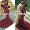New Fashion Elegant Red Lace Jewel Sweep Train Mermaid Sequins Appliqued Long Prom Dress Evening Dress