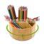 Bamboo Rotating Art Supply Desk Organizer Lazy Susan Pen Holder with 5 Compartments Revolving Desktop Storage Caddy for Pen