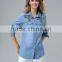 fashion women blouses 2015 front pockets buttoned latest fashion ladies blouse