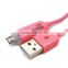 Pink Micro USB LED changing color charger data cable for samsung android