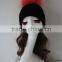 Favorite Style Orange Raccoon Fur Pompom Knitted Black Rib Cap Soft Touch Fur Ball Knit Wool Hat