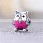 X350 Wholesale Enamel Crystal Owl Charms 925 Sterling Silver