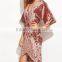 Womens Half Sleeve Crushed Velvet Wrap Dress Ladies V Neck Tunic Irregularity Velvet Knee Length Dress