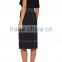 Customized Lady's Apparel Black Plain-weave Sheer Striped Belted Midi Skirt(DQM022S)