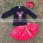Full stock reindeer long sleeve Christmas top X-mas design red sequin dress girls party dress with matching accessory set