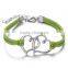 2PCs Silver Plated Double Heart Love Faux Suede Leather Cord Charm Bracelets