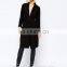 Ladies long coats suede fabric open front black suede leather trench coat wholesale