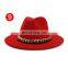 21style England Style Men Felt Jazz Fedoras Women Church And Party Hats Big Wide Brim Ladies Couple Fedora Hats With Metal Chain