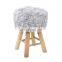 Customized Solid Wooden Round Soft Fur seat unfolded stool ottoman chair modern 4 legs for bedroom livingroom
