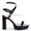 Black attractive color snake print design double crossover ankle strap high heels platform sandals shoes ladies footwear