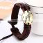 Newest style fashion 12 zodiac signs antique silver brown leather bracelet