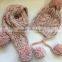 Fabulous fancy yarn chunky cable knitting winter hat big pom scarf