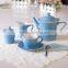 Ceramic matte blue embossment tea set
