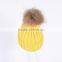 Factory price winter wool knitted hats with fur pompoms/fur beanie hats KZ160074