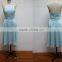 straight neckline &light blue discount evening dress