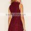 2016 Latest design Summer Burgundy one piece dress pattern Lace dress with Neck Tie