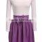 Fashion White Patchwork Purple Draped Lace Bow Boat Neck Long Sleeve Dress