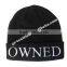 100% acrylic soft beanie hat in black color with with white embroidery letters on cuff wholesale factory alibaba china