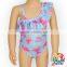 Happy Flowers Print Single Ruffle Shoulder Strap Baby Kids Girls One Piece Swimsuits