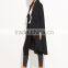 Black Drape Front Dip Hem Waterfall Coat 100% Polyester Long Sleeve Casual Knee Length Opening Dress