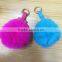 Super 8CM Soft Rex Rabbit Fur Ball Double Mirror Leather Rope Car Keychain Makeup Folding Mirror Bag Pendant