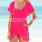Lovely fringes Kaftan beachwear tunic tops chiffon solid color & printed kurtis lace neckline pom tassel hem short coverups top