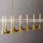 Luxury Cannele Linear Brass Industrial Glass Pendant Light for Home Hotel Ceiling Suspension Lighting