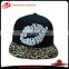custom 3D sexy mouth embroidery leopard 5 panel woolen metal buckle snapback cap