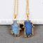 Hamsa shape druzy gemstone pendant necklace gold edged jewelry charms
