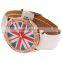 Fashion UK National Flag Clear Crystal Rhinestone Rose Golden Case Women Lady White Leather Quartz Wrist Watch