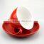 Red White Color Glazed Ceramic Stoneware Coffee Tea Cups and Saucers Sets