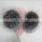 Myfur Baby Pink Wool Ribbed Knit Hat with Removable Silver Fox Fur Pom Poms