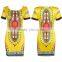 Onen Women Traditional African Print Fitted Dashiki Bodycon Short Sleeve Dress
