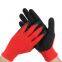 13 gauge red nylon polyester liner coated black wrinkle latex safety construction working hand gloves