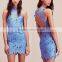 Floral patchwork appliqued mini halter sleevelsss slim fitted elegant dress