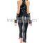 Best selling hot black romper cropped trousers open bust sexy leather catwoman costume