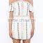 Customized Lady's Apparel Newest Style Off-white Printed Cold-shoulder Romper Jumpsuit(DQM019J)
