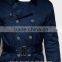 2016 Men's Hot Sale long Button Trench Coat With Belt In Navy