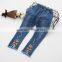 B22586A Korea children Pretty embroidered flowers elastic waist little girls jeans