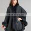 Large Cashmere Cape with Fox Fur Trim - Black