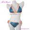 Wholesale 3 Colors Fashion Blue Beach Set Sequins Tie Bikini Swimwear